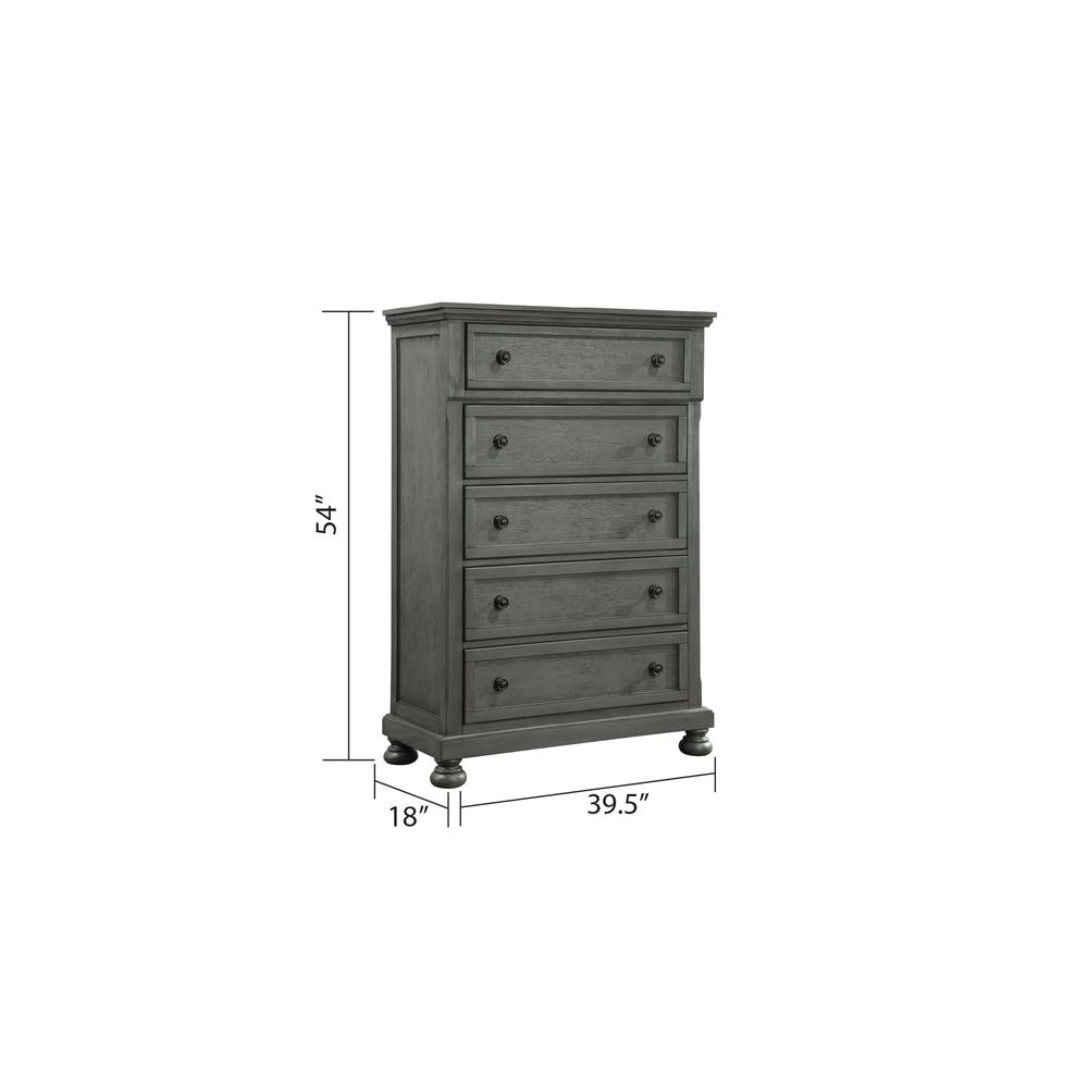 Jackson Modern Style 5-Drawer Chest Made with Wood & Rustic Gray Finish. Picture 3
