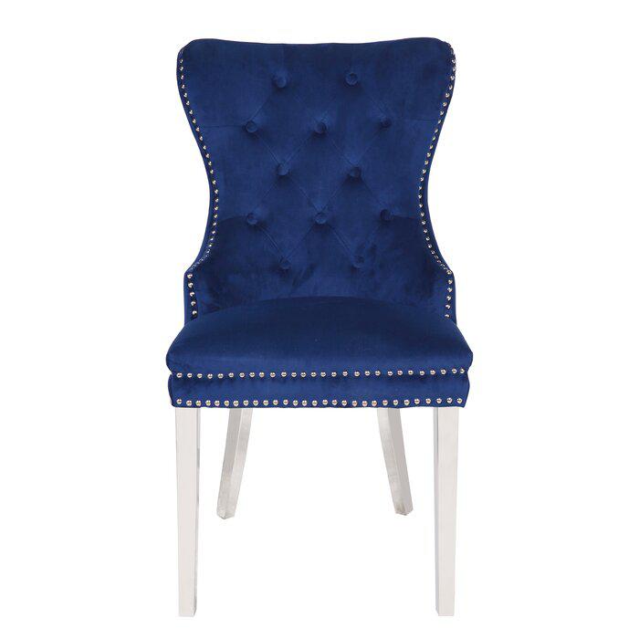 Erica 2 Piece Stainless Steel Legs Chair Finish with Velvet Fabric in Blue. Picture 5