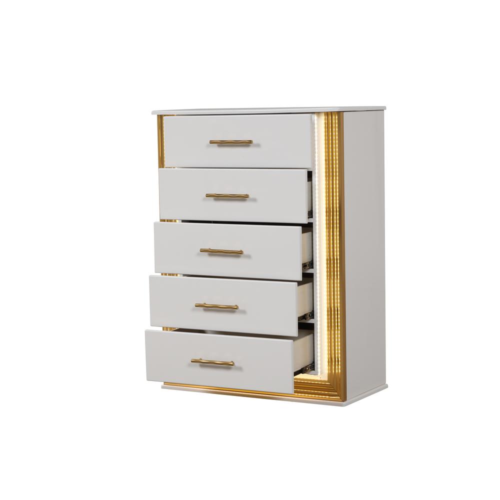 Obsession Contemporary Style 5-Drawer Chest Made with Wood & Gold Finish. Picture 3