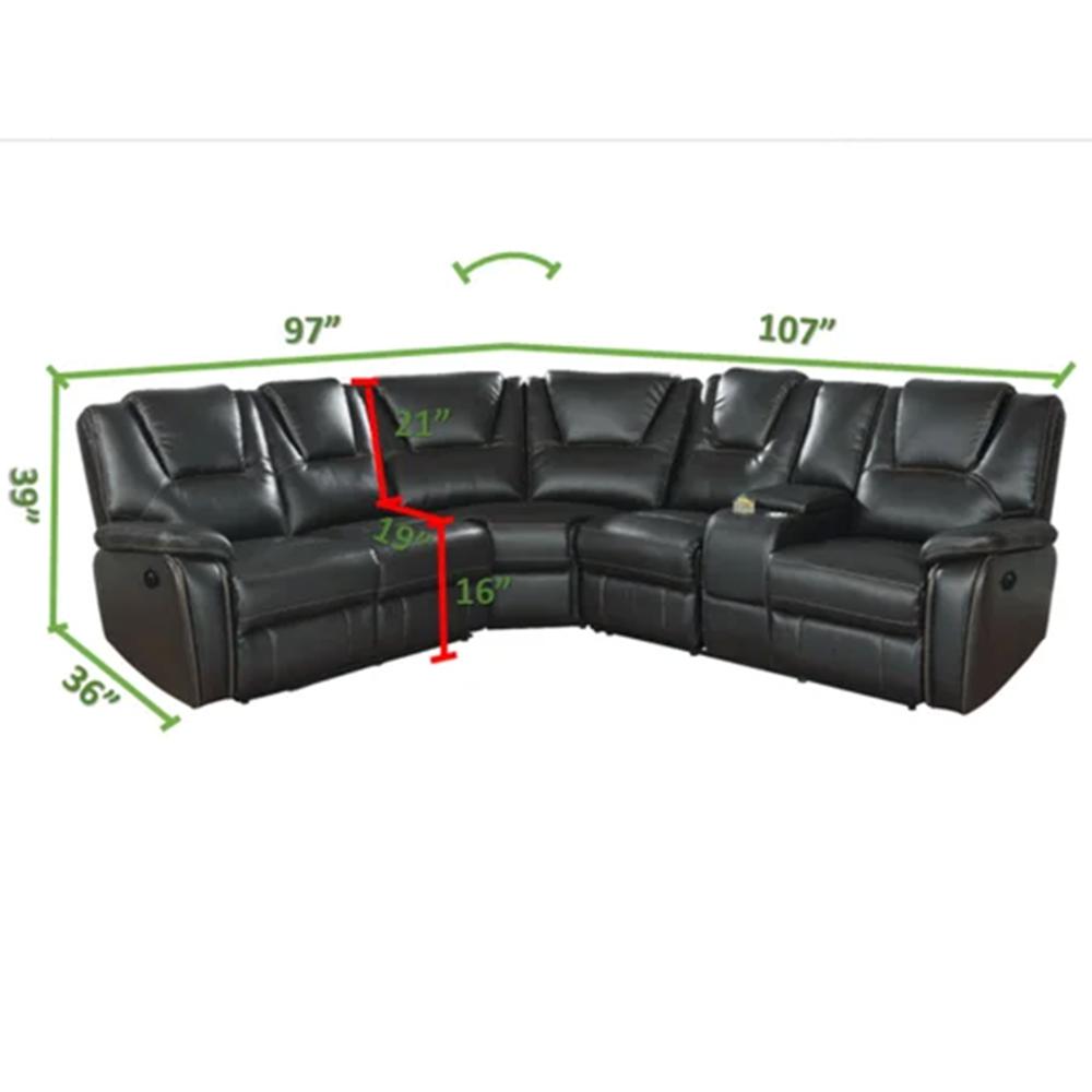 Power Reclining  USB Port Charger Sectional Sofa Made with Wood. Picture 2