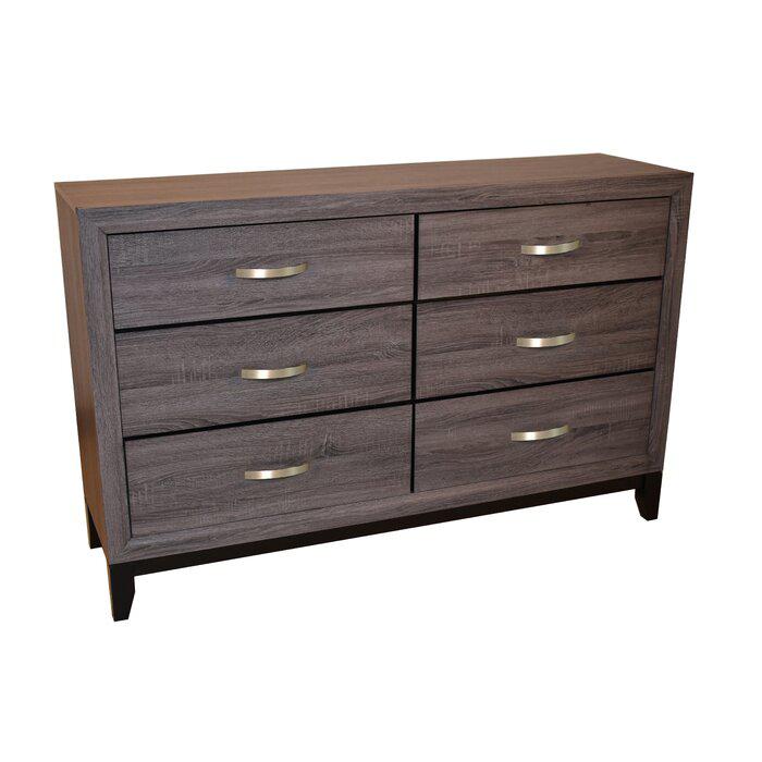 Hudson Contemporary Style 6-Drawer Dresser Made with Wood & Driftwood Finish. Picture 2