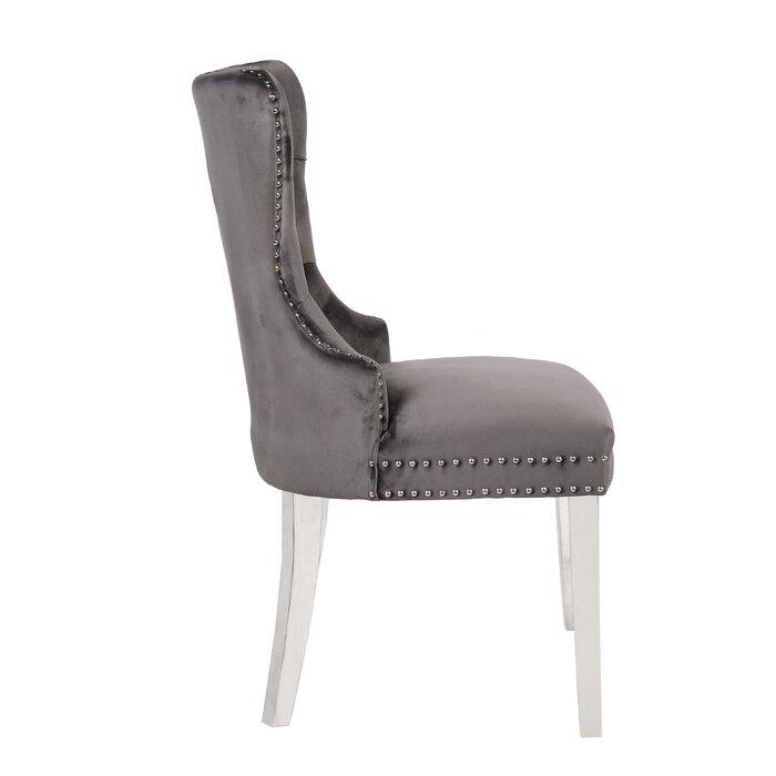 Erica 2 Piece Stainless Steel Legs Chair Finish with Velvet Fabric in Dark Gray. Picture 3