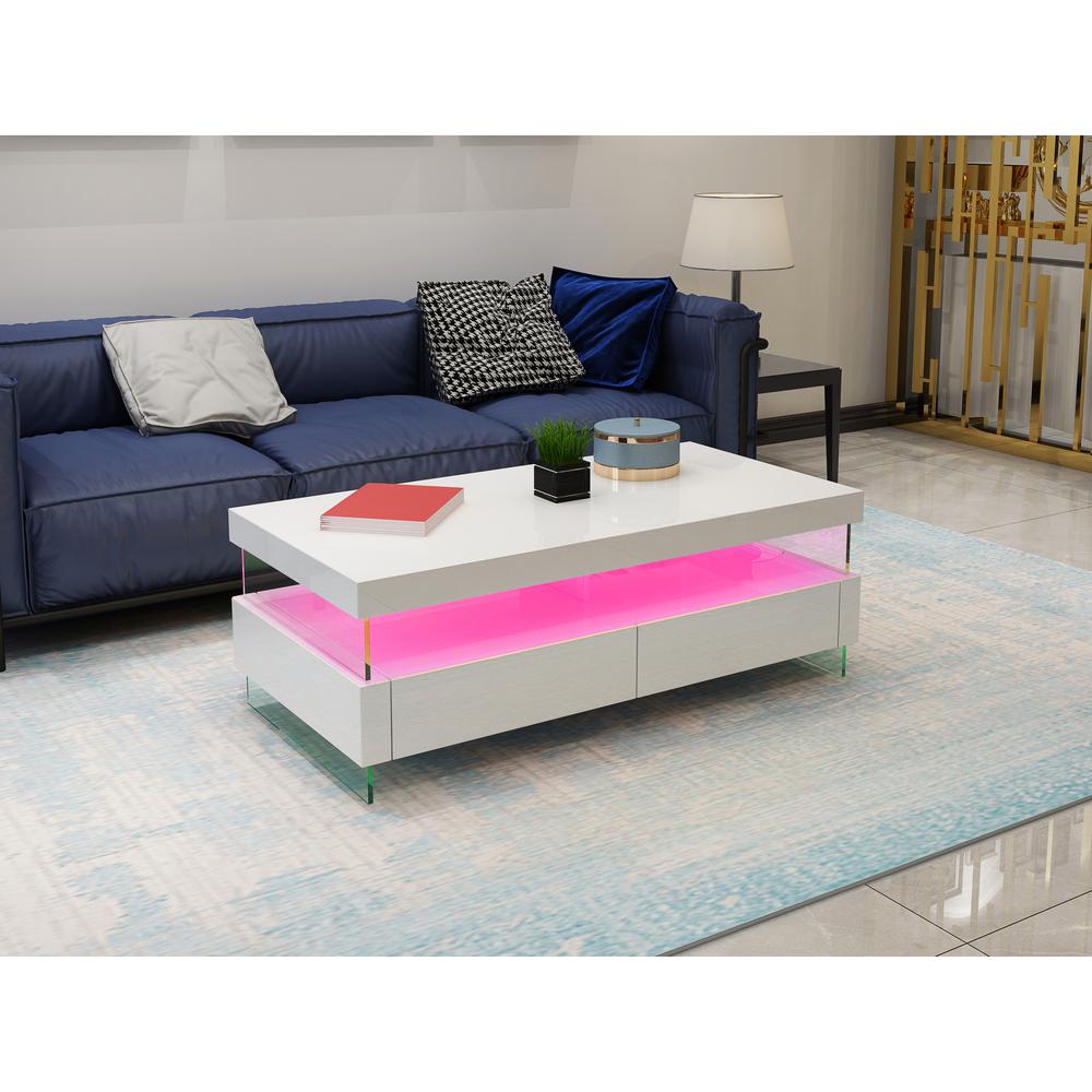 Ria Modern   Style Bult in LED Style Coffee Table Made with Wood  Glossy Finish. Picture 2