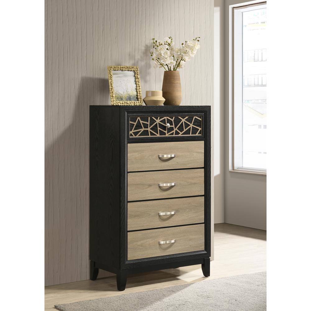 Modern  Contemporary Style 5-Drawer Chest Made in Wood with Wooden Pattern. Picture 1