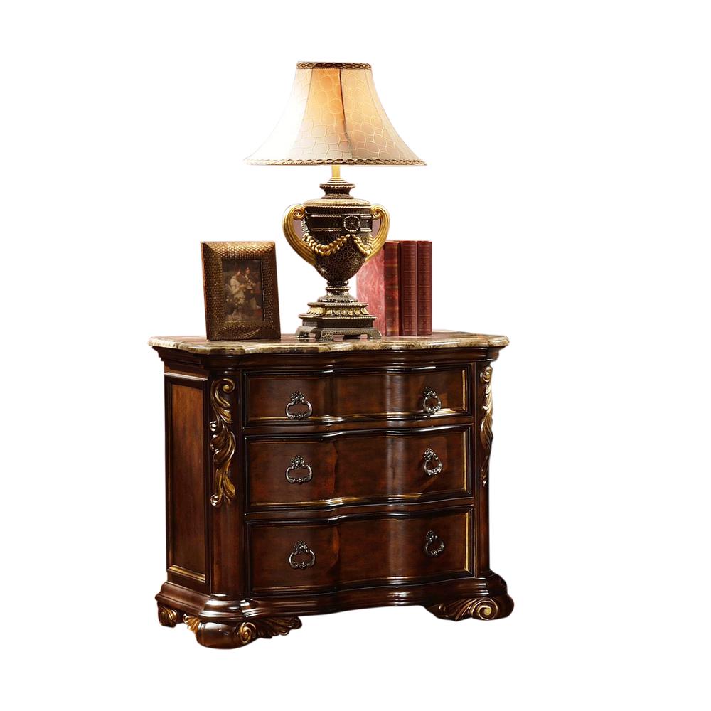 Bella Traditional Style 3-Drawer Nightstand Made with Wood. Picture 3