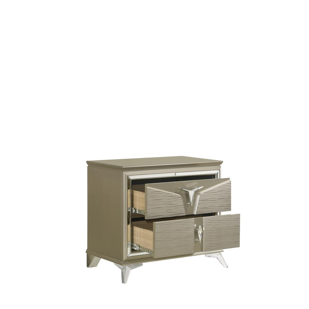 Samantha Modern Style 2-Drawer Nightstand Made with Wood & Mirrored Accents. Picture 2