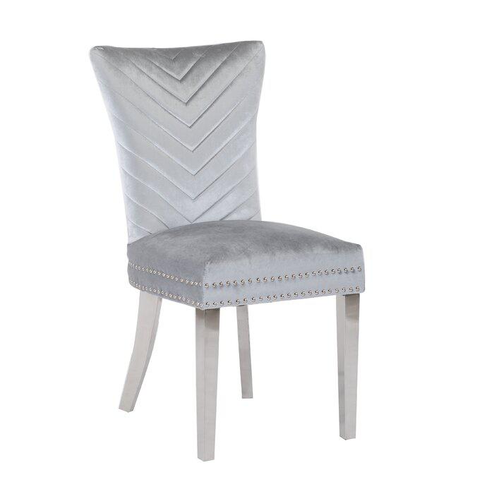 Eva 2 Piece Stainless Steel Legs Chair Finish with Velvet Fabric in Silver. Picture 3