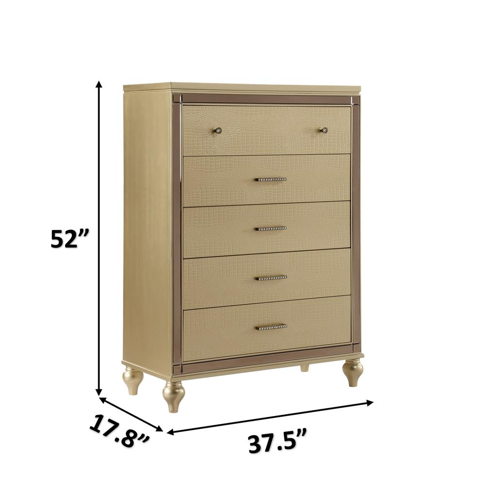 Sterling Contemporary 5-Drawer Chest with Made with Wood and Mirrored Accents. Picture 2