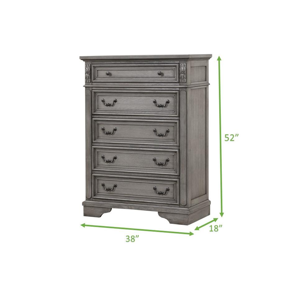 Traditional Style 5-Drawer Chest with Lustrous Pulls and Full-Extension Slides. Picture 3