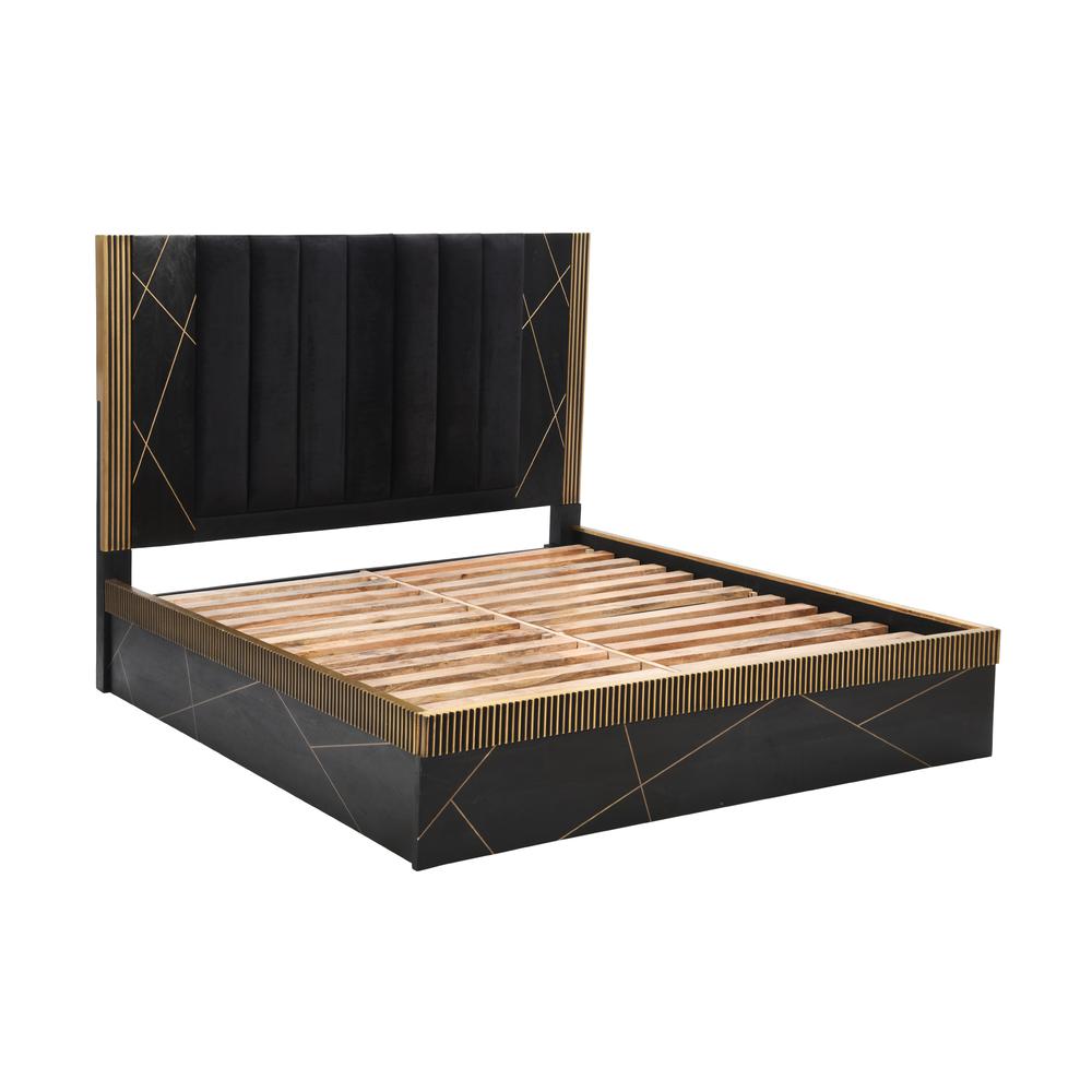 Queen/King Bed Made with Mango Wood  Finish with Brass Metal. Picture 2