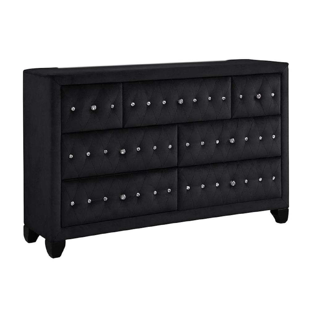 Sophia Crystal Tufted 7-Drawer Dresser finished with Velvet Fabric / Wood. Picture 1