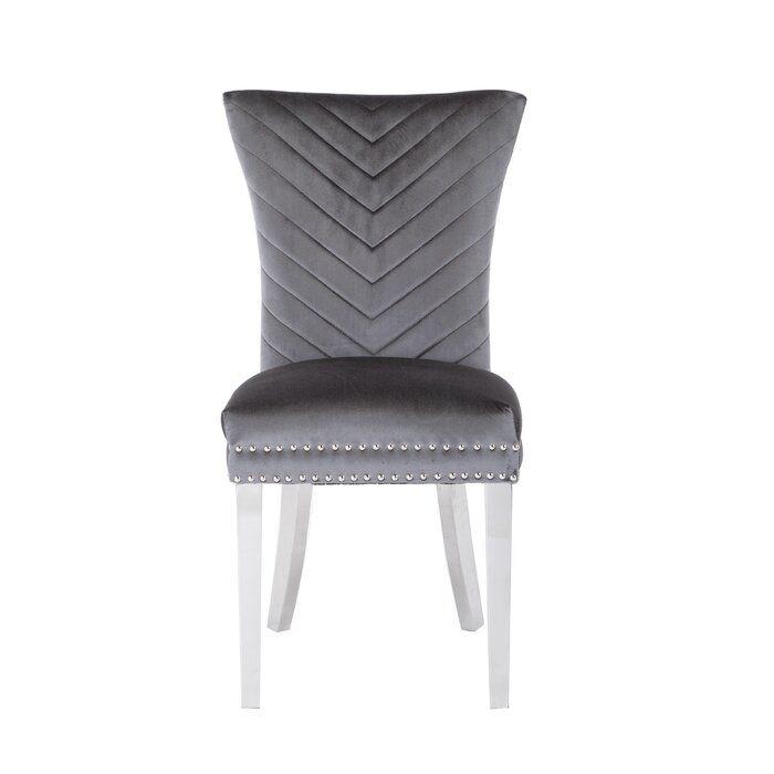 Eva 2 Piece Stainless Steel Legs Chair Finish with Velvet Fabric in Light Gray. Picture 4
