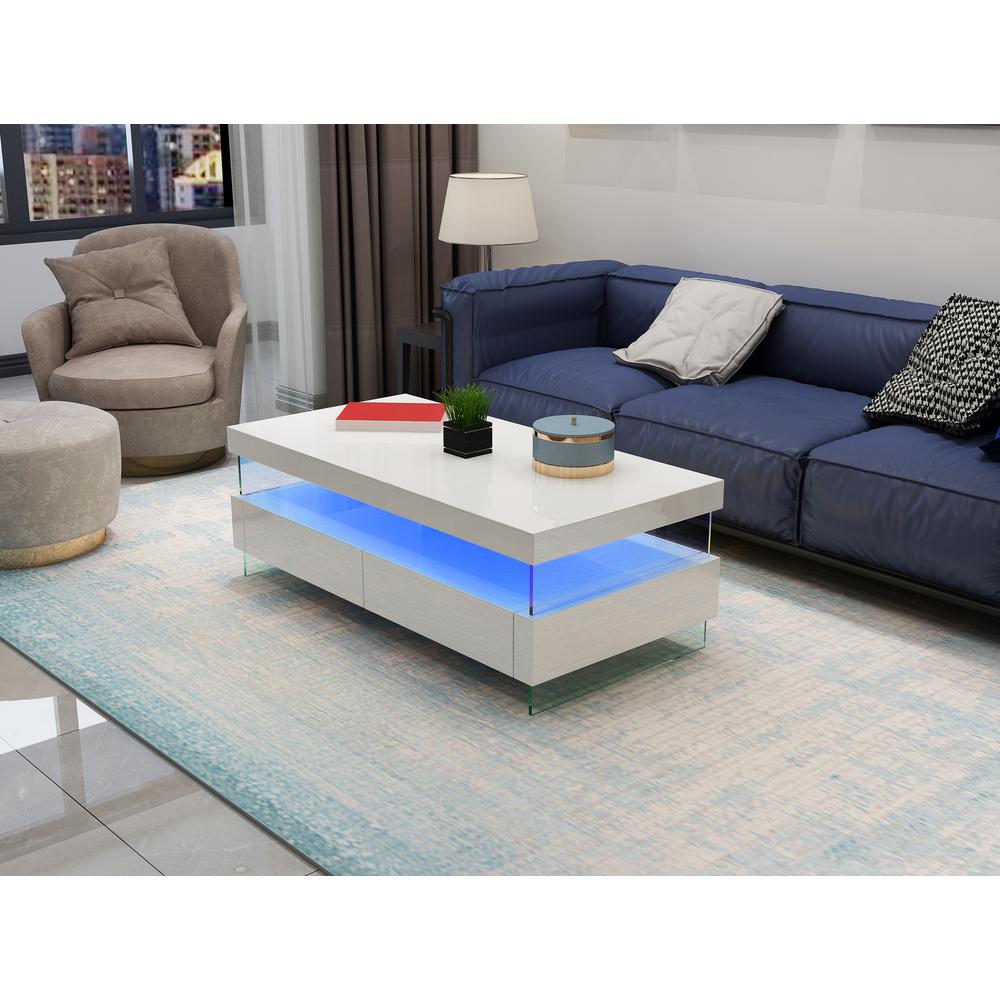 Ria Modern   Style Bult in LED Style Coffee Table Made with Wood  Glossy Finish. Picture 1