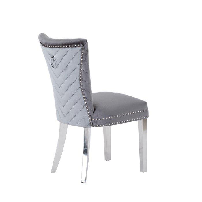 Eva 2 Piece Stainless Steel Legs Chair Finish with Velvet Fabric in Light Gray. Picture 2