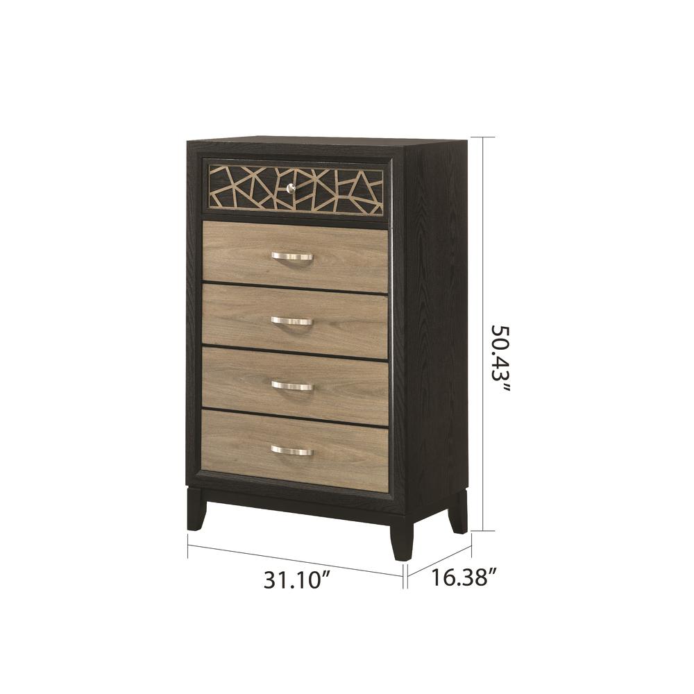 Modern  Contemporary Style 5-Drawer Chest Made in Wood with Wooden Pattern. Picture 3