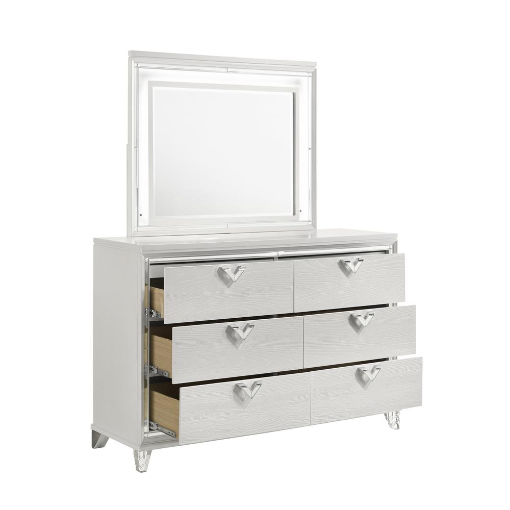 Prism Modern Style 6-Drawer Dresser with Mirror Accent & V-Shape Handles. Picture 2