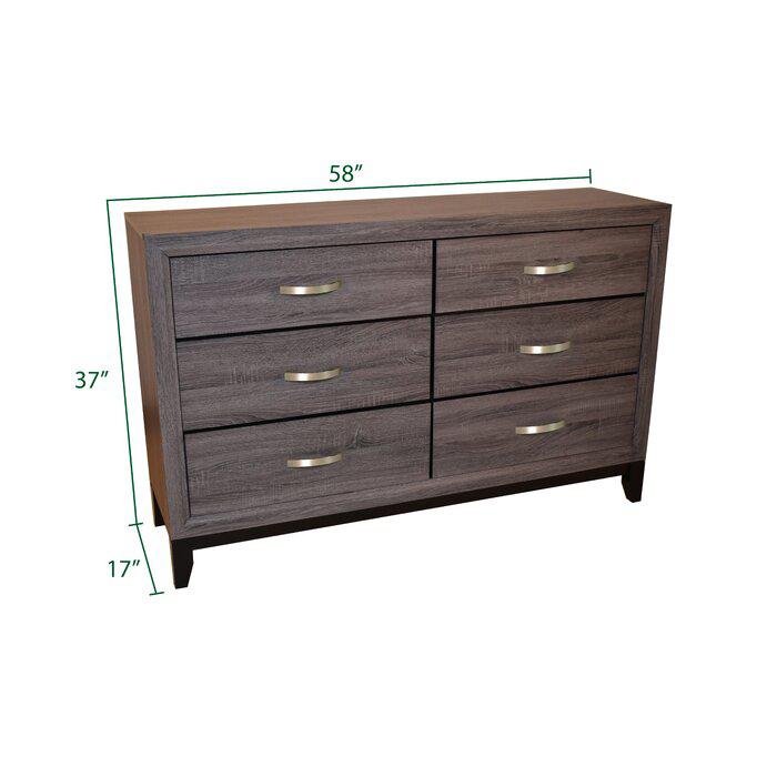 Hudson Contemporary Style 6-Drawer Dresser Made with Wood & Driftwood Finish. Picture 3