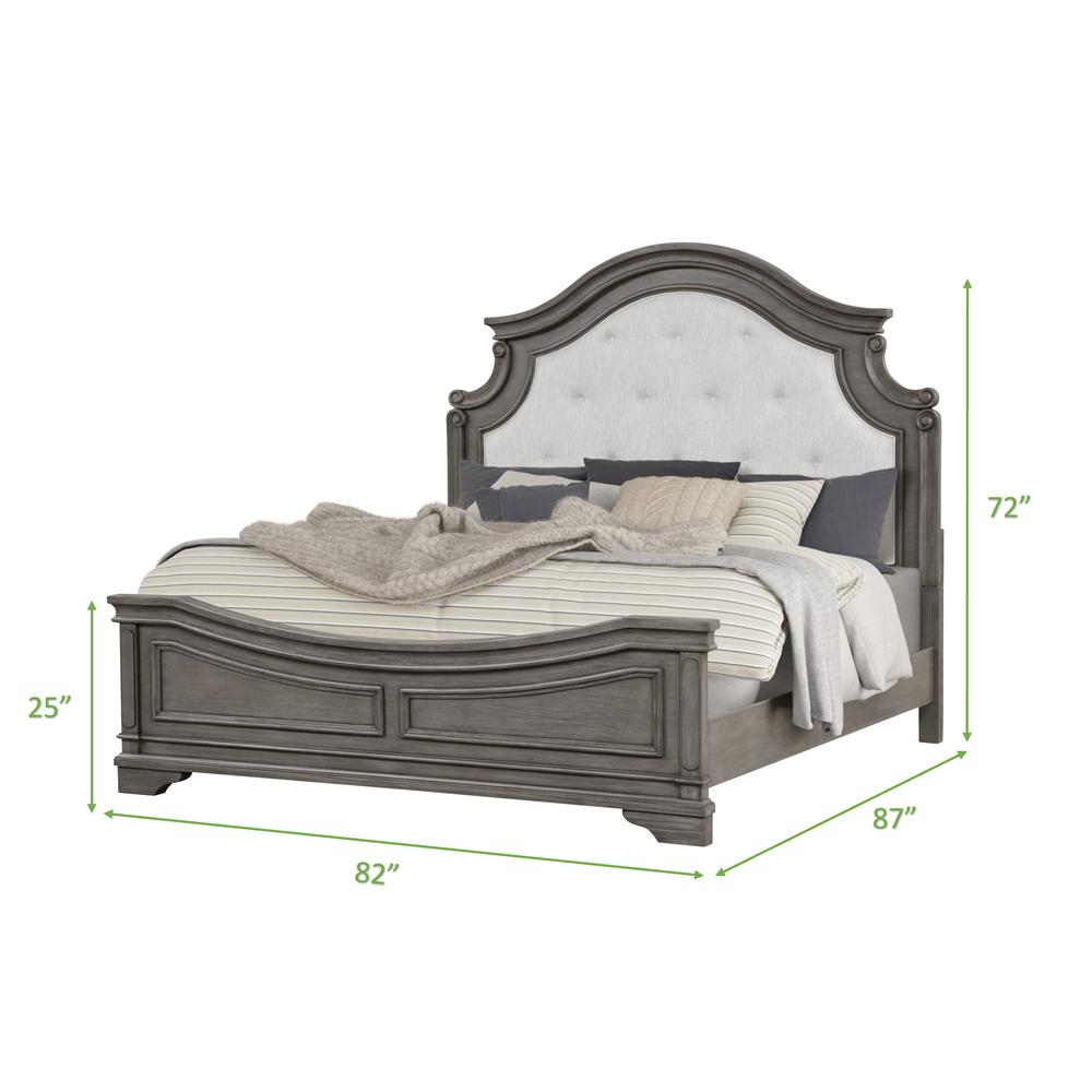 Grace Traditional Style Queen/King Bed with Curved Design and Fabric Upholstery. Picture 2