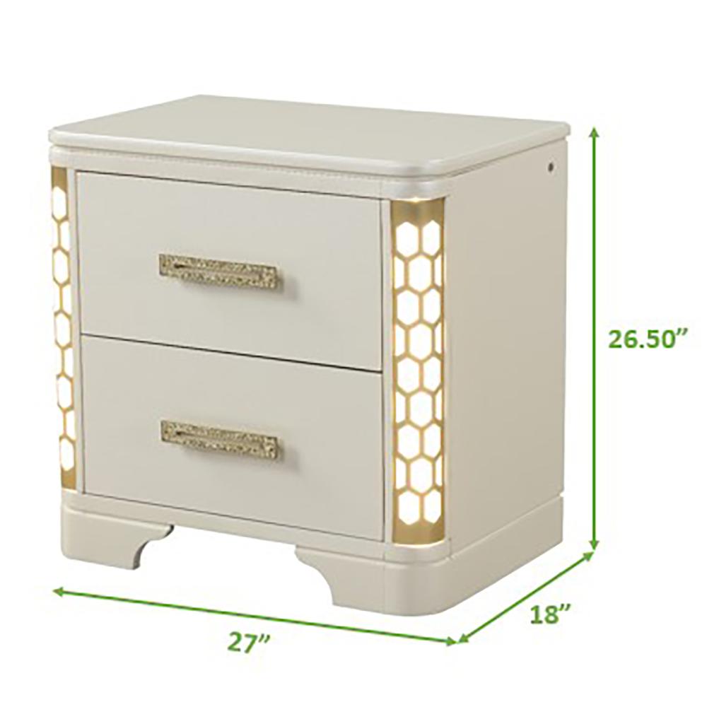 Jasmine Traditional Style 2-Drawer LED Nightstand Made with Wood. Picture 2