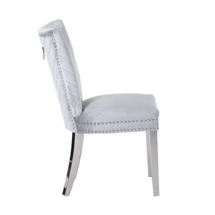 Eva 2 Piece Stainless Steel Legs Chair Finish with Velvet Fabric in Silver. Picture 4