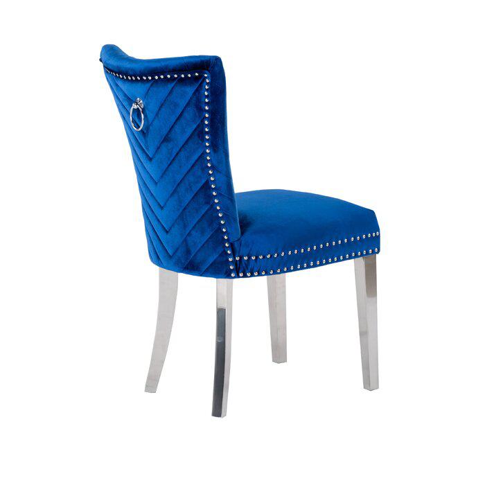 Eva 2 Piece Stainless Steel Legs Chair Finish with Velvet Fabric in Blue. Picture 4