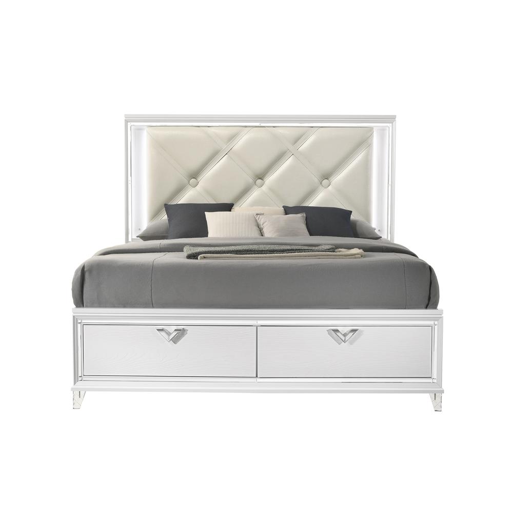 Prism Modern Style Queen/King LED-Lit Bed with Padded Tufting  2-Drawer Storage. Picture 1