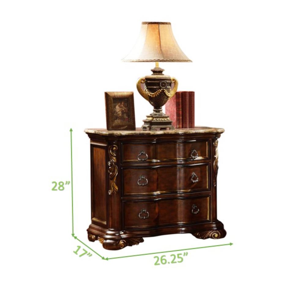 Bella Traditional Style 3-Drawer Nightstand Made with Wood. Picture 2