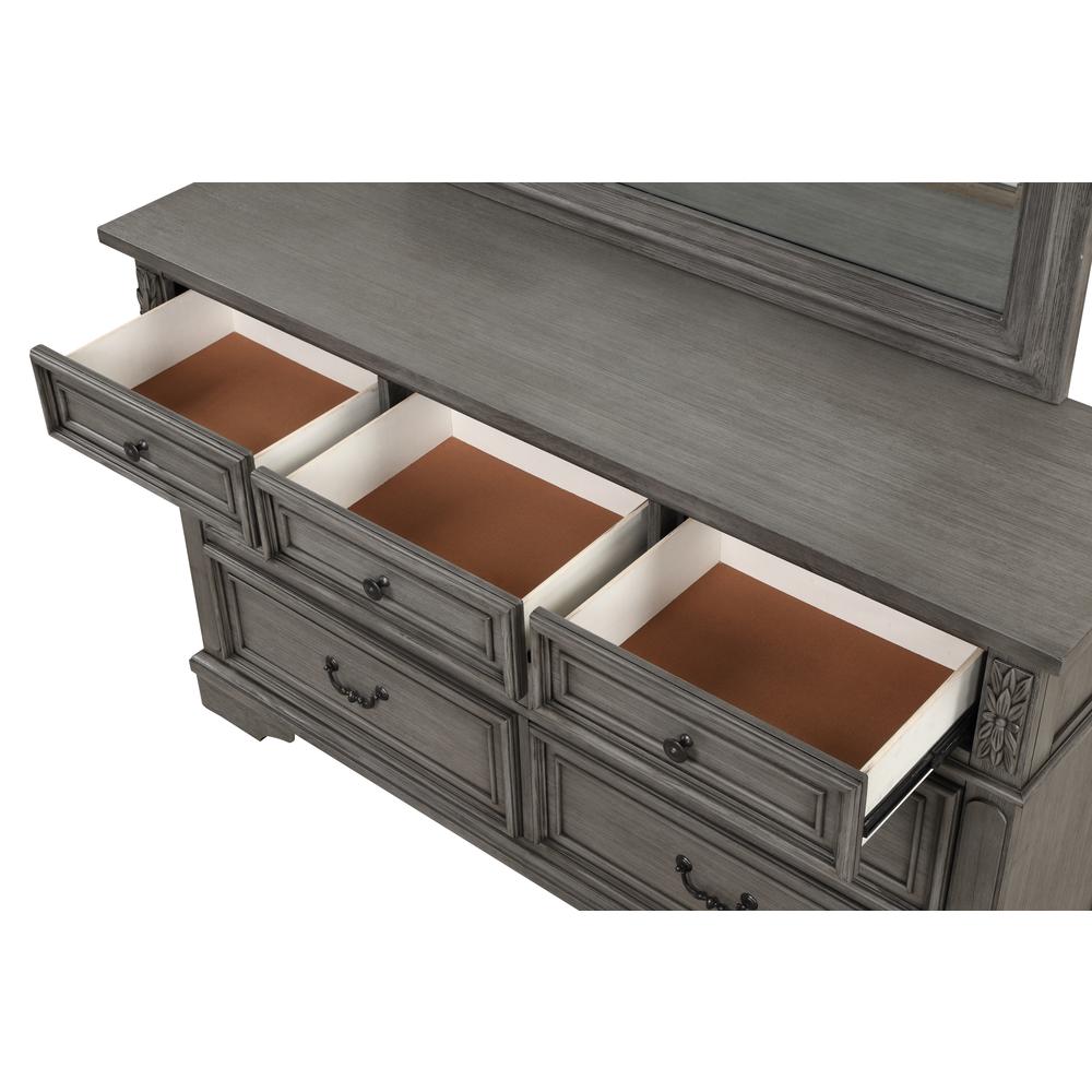 Style 7-Drawer Dresser with Elaborate Detailing and Wire Brush Finish. Picture 2