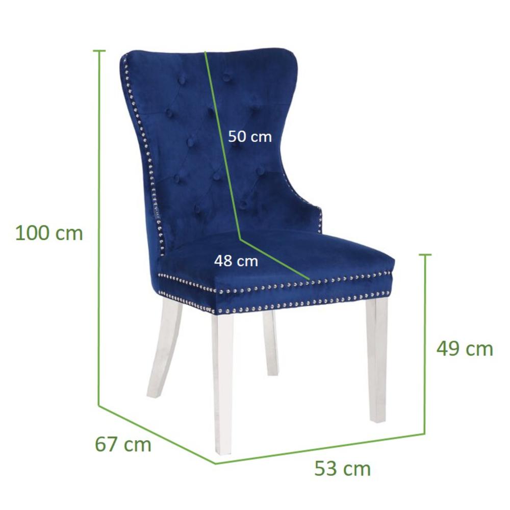 Erica 2 Piece Stainless Steel Legs Chair Finish with Velvet Fabric in Blue. Picture 6