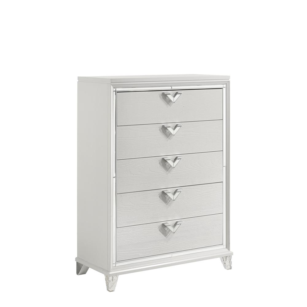 Prism Modern Style 5-Drawer Chest with Mirror Accents & V-Shape Handles. Picture 2