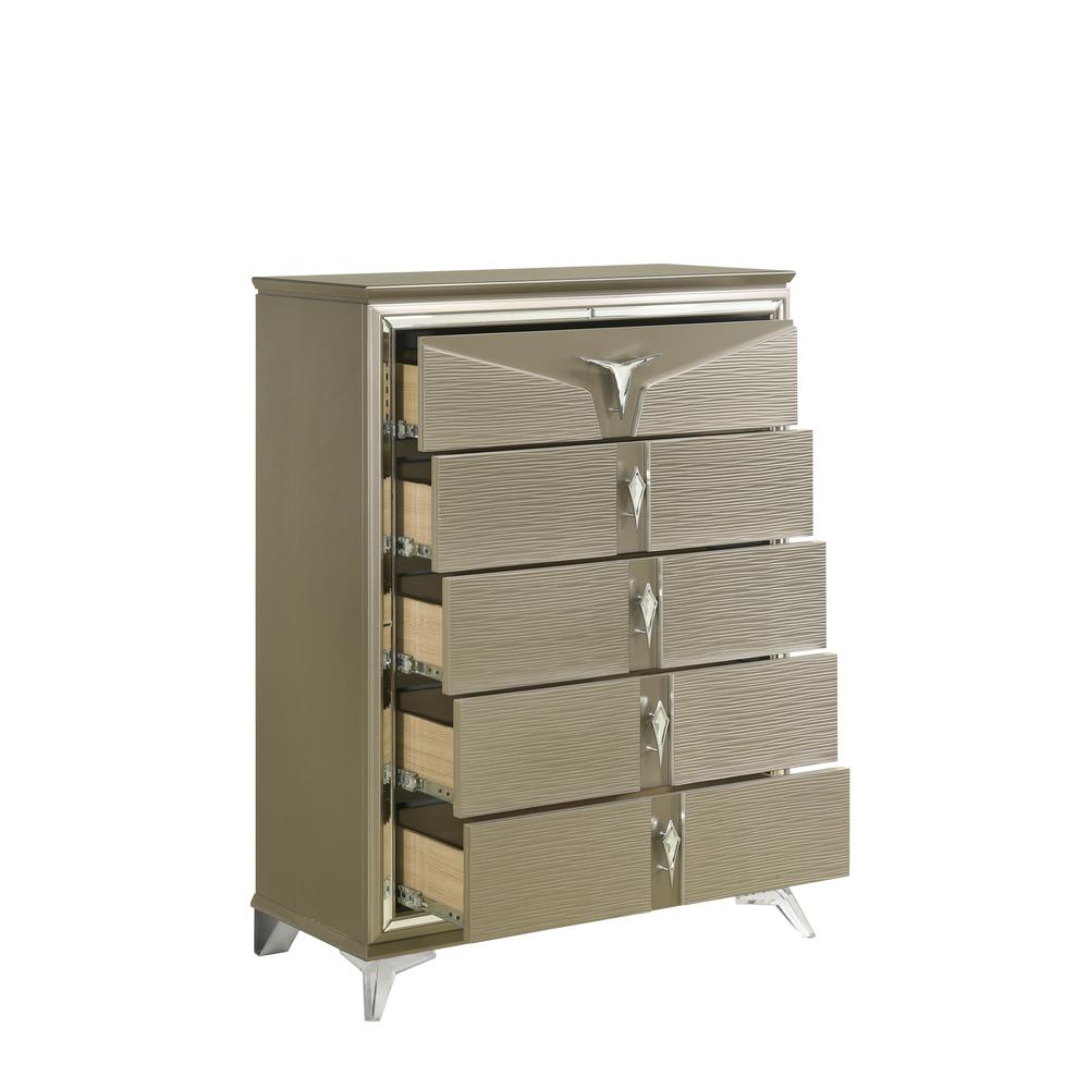 Samantha Modern Style 5-Drawer Chest Made with Wood & Mirrored Drawer Handles. Picture 2
