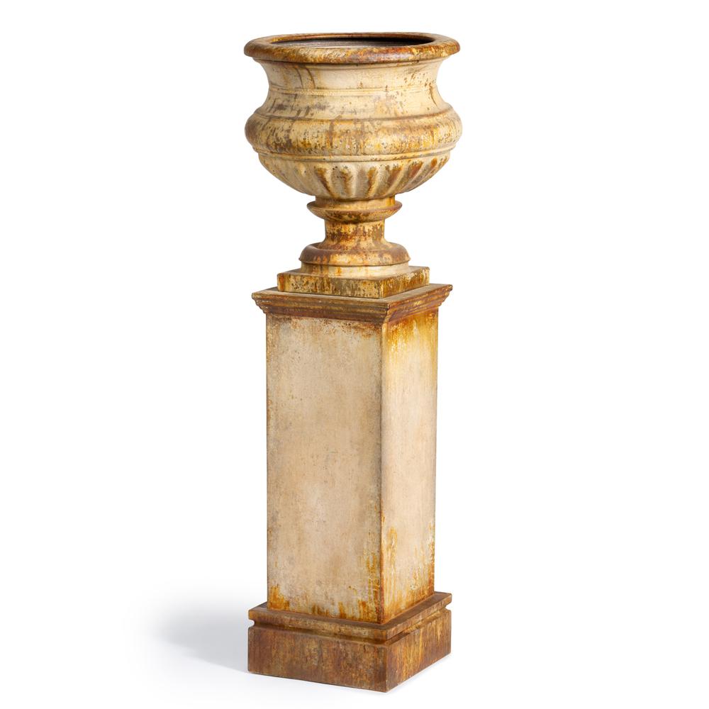 Large Metal Portico Urn w/ Tall Pedestal. Picture 1