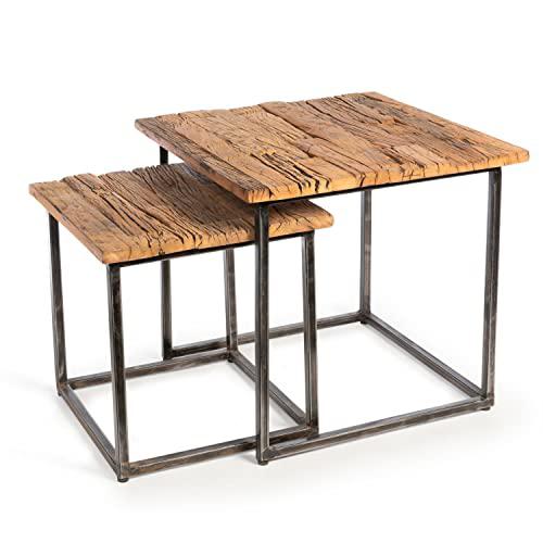Railway Wood and Iron Nested Side Tables. Picture 1
