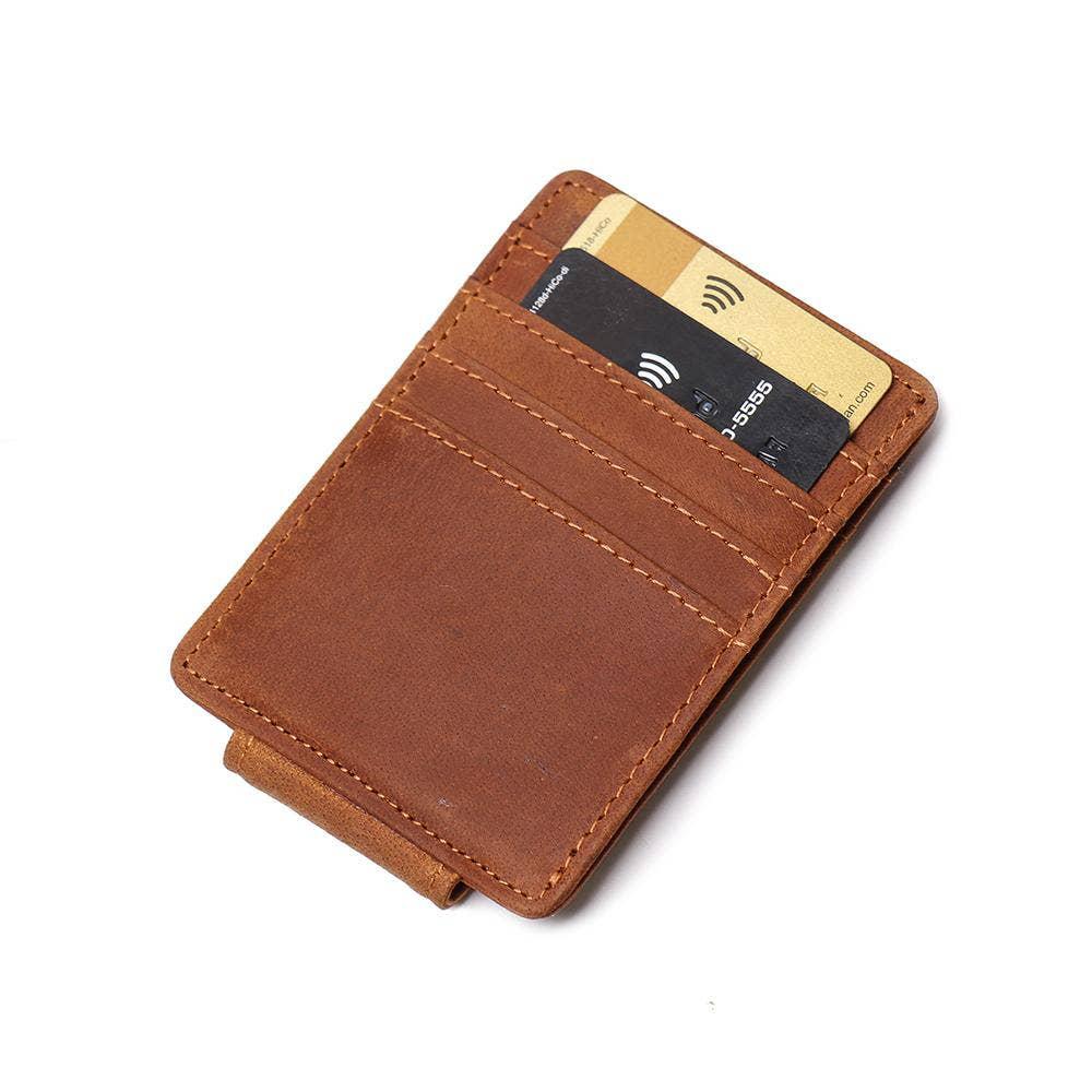 The Walden Handmade Leather Front Pocket Wallet with Money Clip. Picture 3
