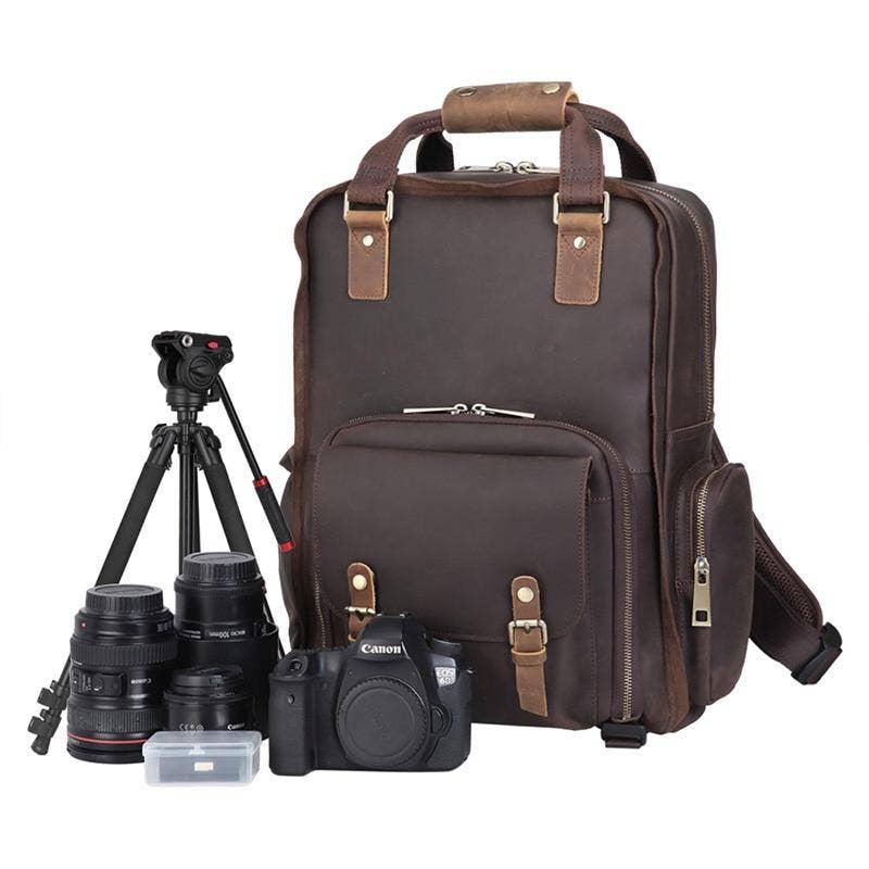 The Gaetano | Large Leather Backpack Camera Bag with Tripod Holder. Picture 2