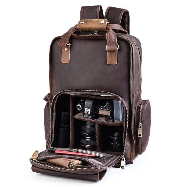 The Gaetano | Large Leather Backpack Camera Bag with Tripod Holder. Picture 3