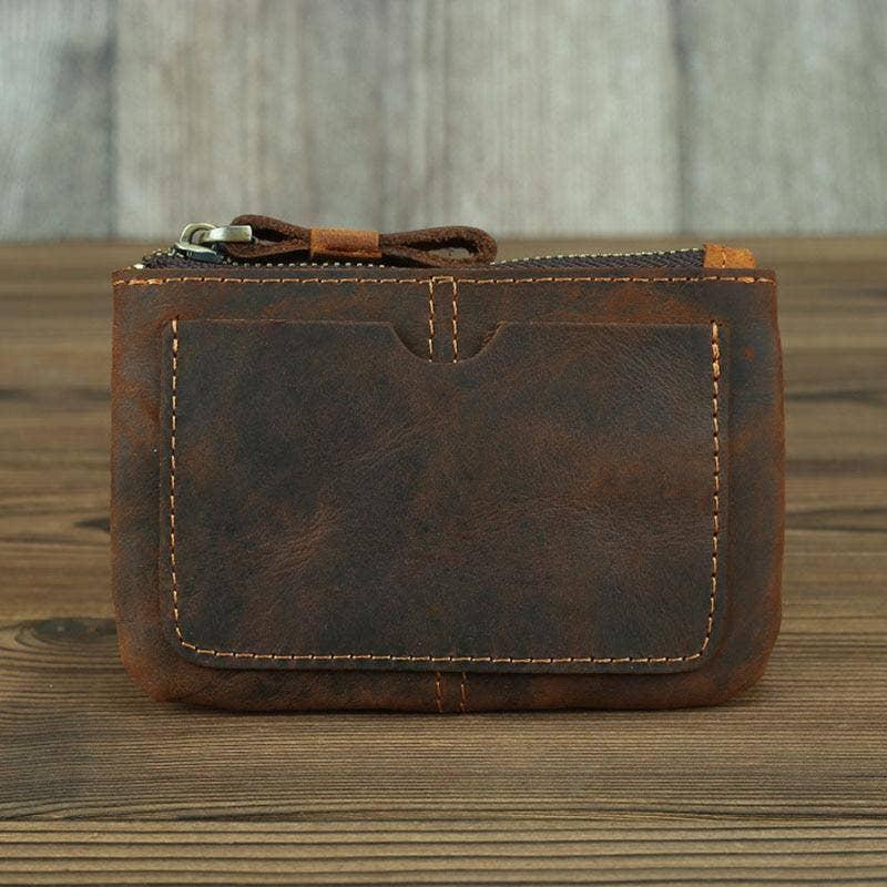 The Cael | Handmade Leather Coin Purse with Zipper. Picture 4