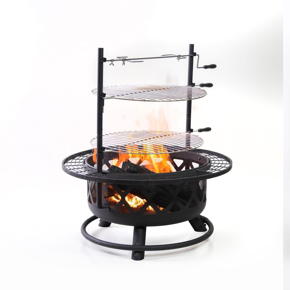33 Inch Diameter Outdoor Steel Woodburning Fire Pit Grill & Rotisserie. Picture 1
