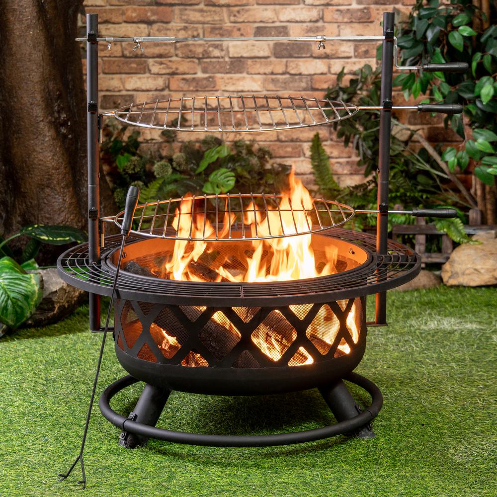 33 Inch Diameter Outdoor Steel Woodburning Fire Pit Grill & Rotisserie. Picture 9