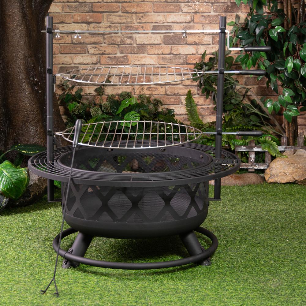 33 Inch Diameter Outdoor Steel Woodburning Fire Pit Grill & Rotisserie. Picture 8