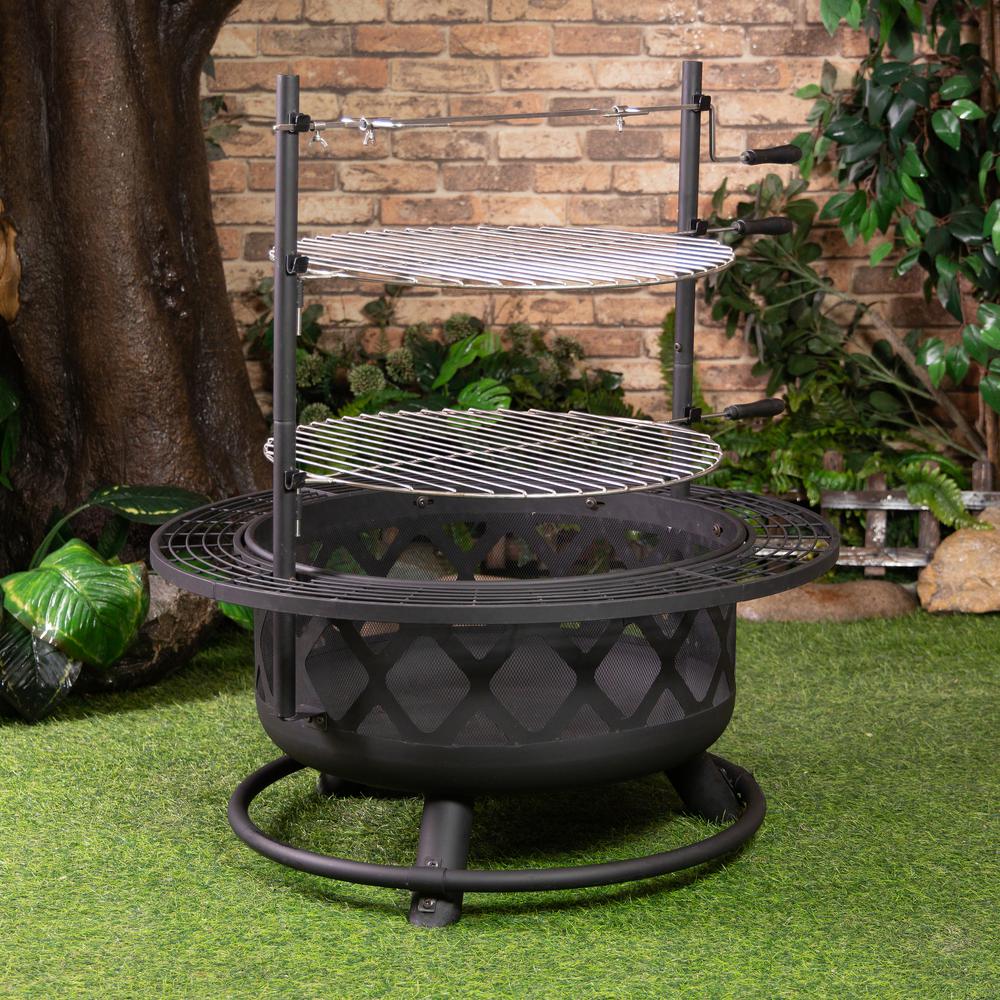 33 Inch Diameter Outdoor Steel Woodburning Fire Pit Grill & Rotisserie. Picture 10