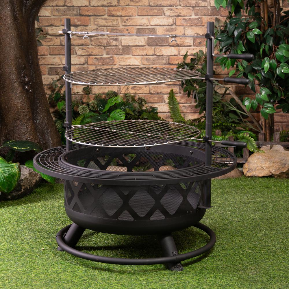 33 Inch Diameter Outdoor Steel Woodburning Fire Pit Grill & Rotisserie. Picture 11