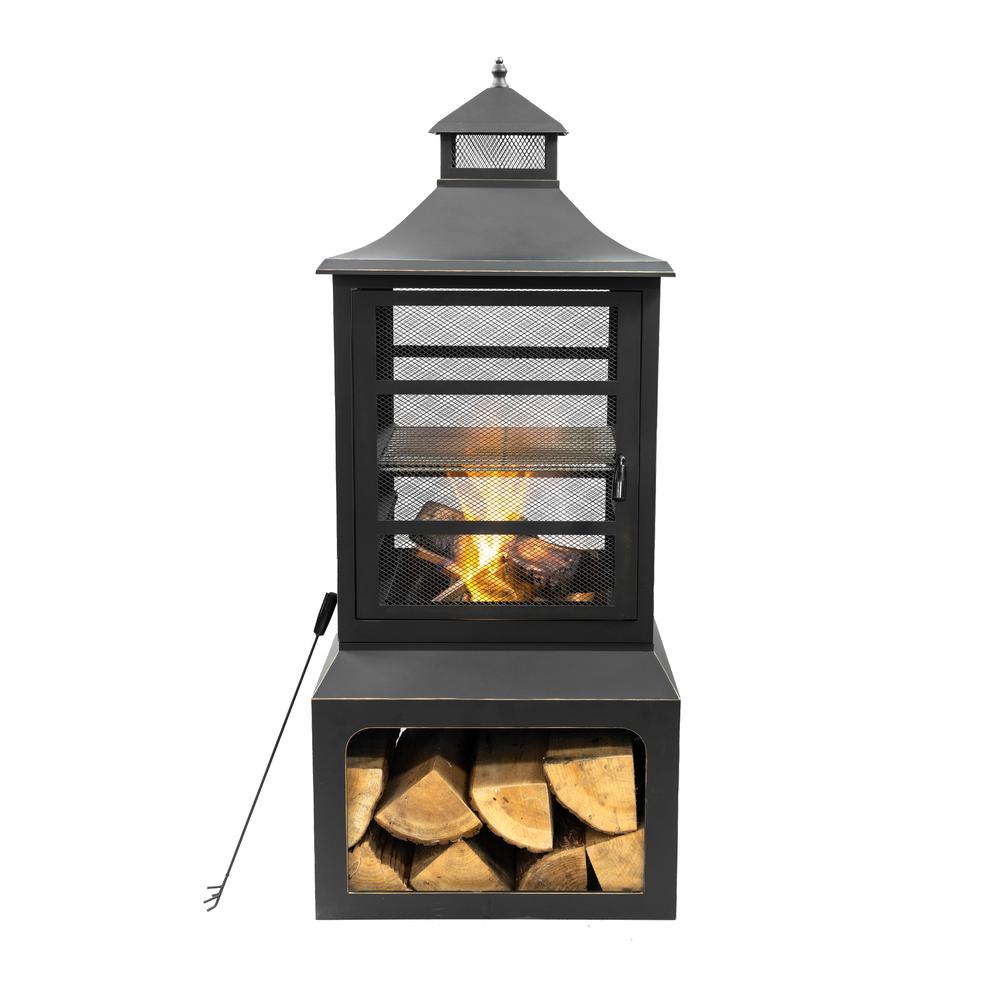 26" Square Outdoor Steel Woodburning Fireplace with Cooking Grill. Picture 2
