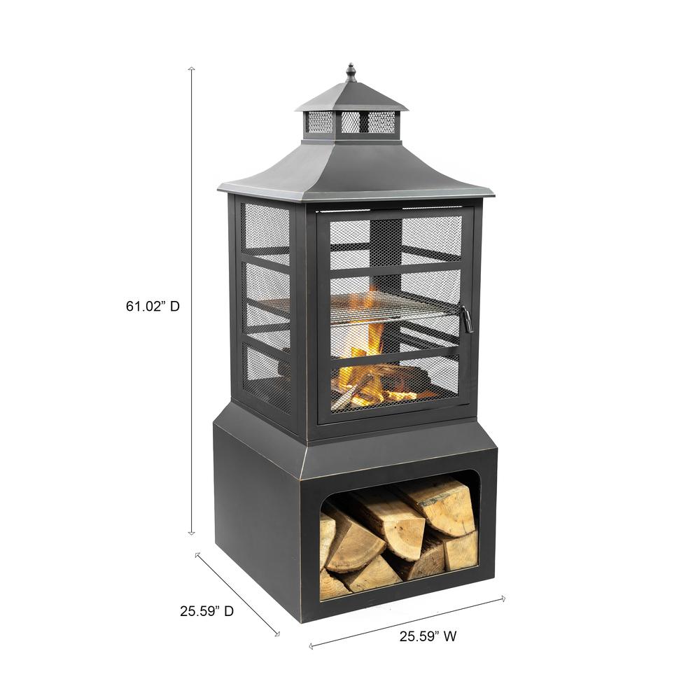 26" Square Outdoor Steel Woodburning Fireplace with Cooking Grill. Picture 8