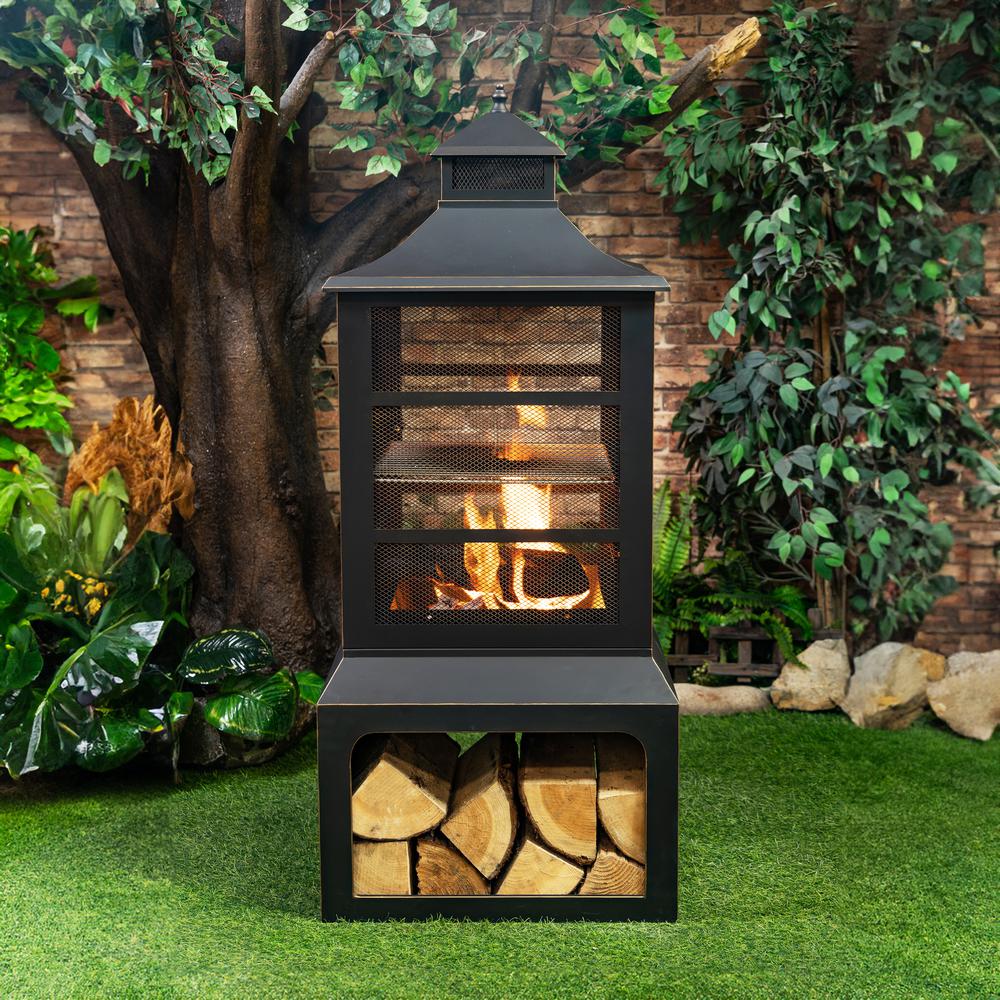 26" Square Outdoor Steel Woodburning Fireplace with Cooking Grill. Picture 9