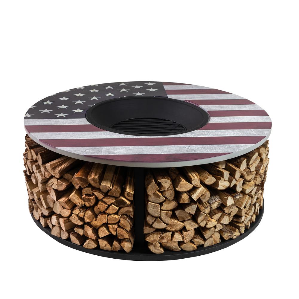 38 Inch Diameter Commemorative Outdoor Steel Woodburning  Fire Pit. Picture 1