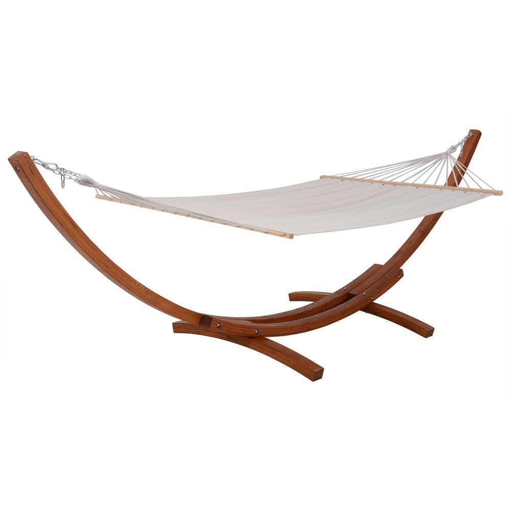 Outdoor Cedar Wood Hammock with White Textilene Fabric. Picture 1