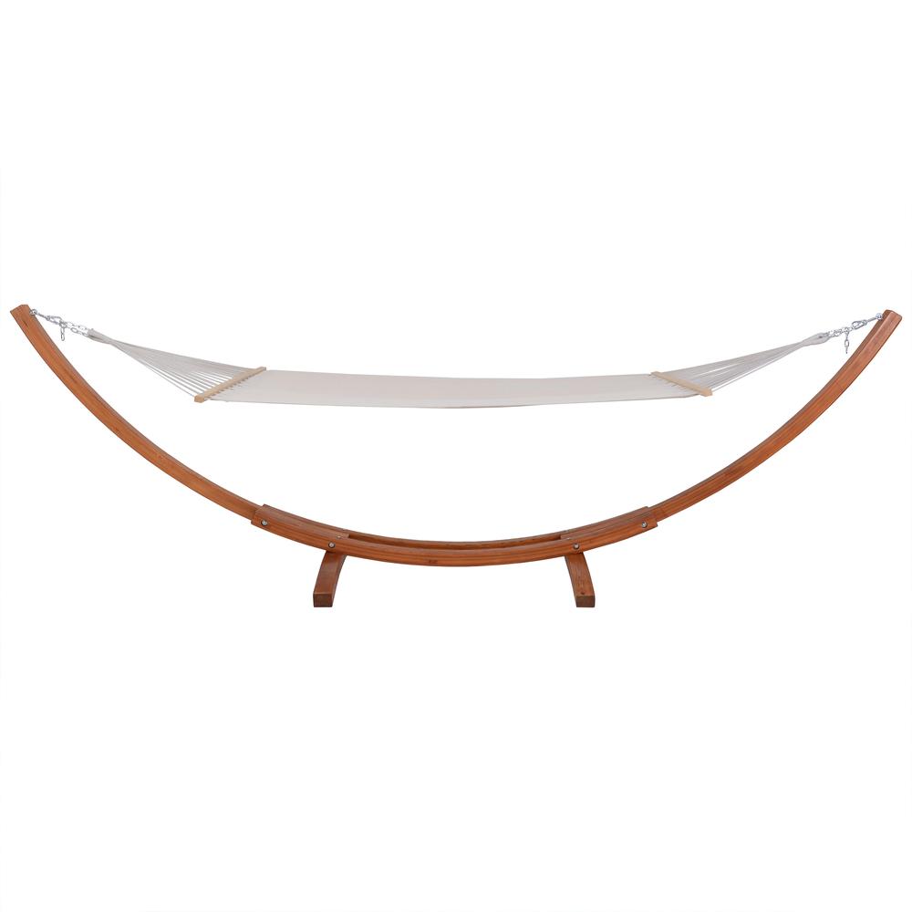 Outdoor Cedar Wood Hammock with White Textilene Fabric. Picture 2