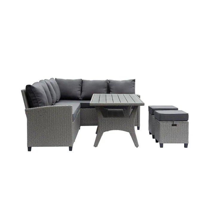 Outdoor Wicker Patio Sectional Sofa & Ottoman Set with Table. Picture 1