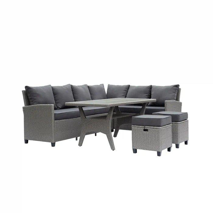 Outdoor Wicker Patio Sectional Sofa & Ottoman Set with Table. Picture 2